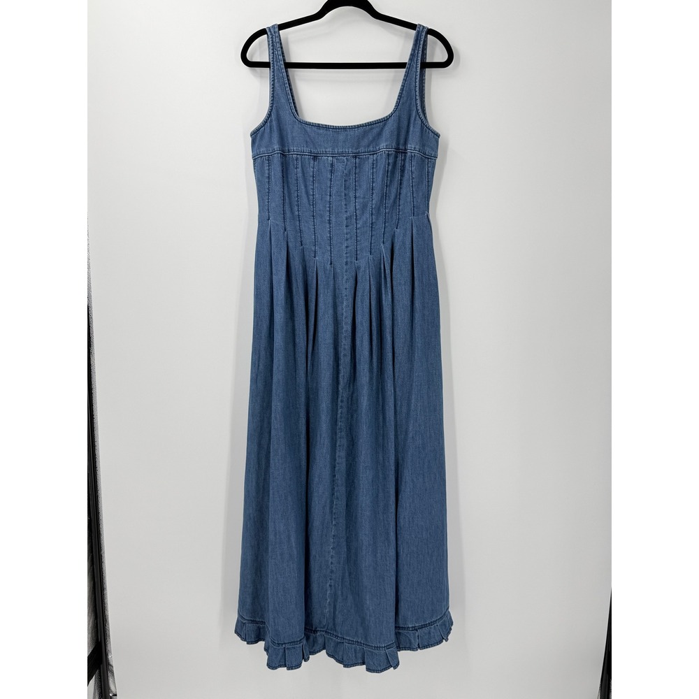 Free People Willie Denim Midi Dress Womens sz M Cottagecore Blue layering